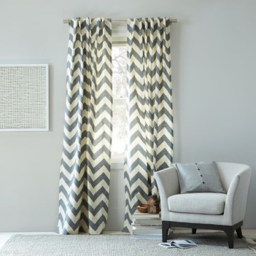 West Elm | Grey Chevron Curtain Panel Set as-is